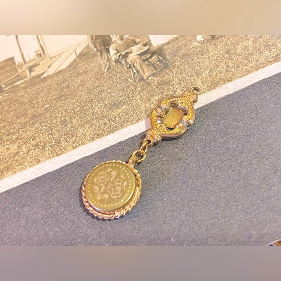 Vintage Gold Filled Floral Adorned Compass and Filagree Link Pendant Fob Charm - Picture 9 of 11